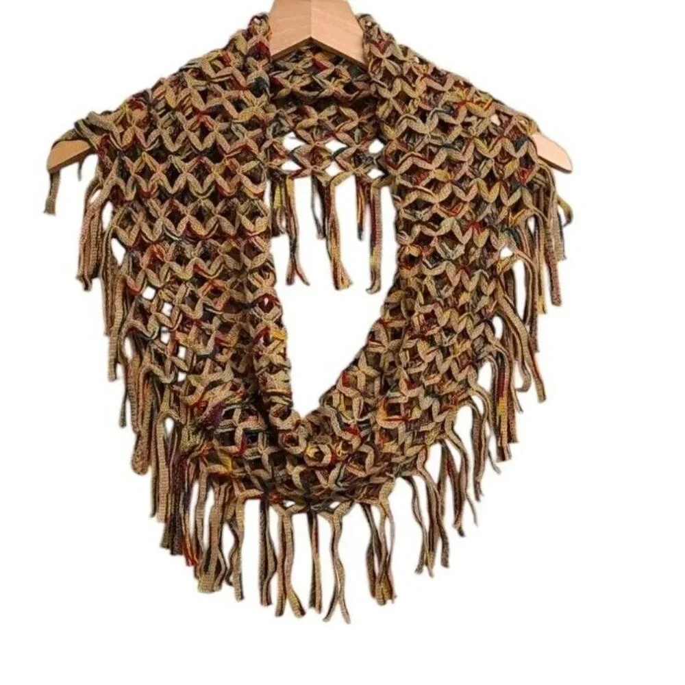 FRAAS Womens Multicolor Fringed Open Knit Loop Scarf Boho Lagenlook Casual Fall